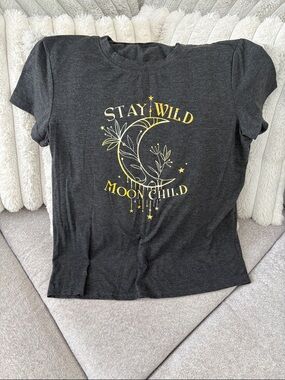 Stay Wild Moon Child Graphic Tee - Charcoal with Yellow Print